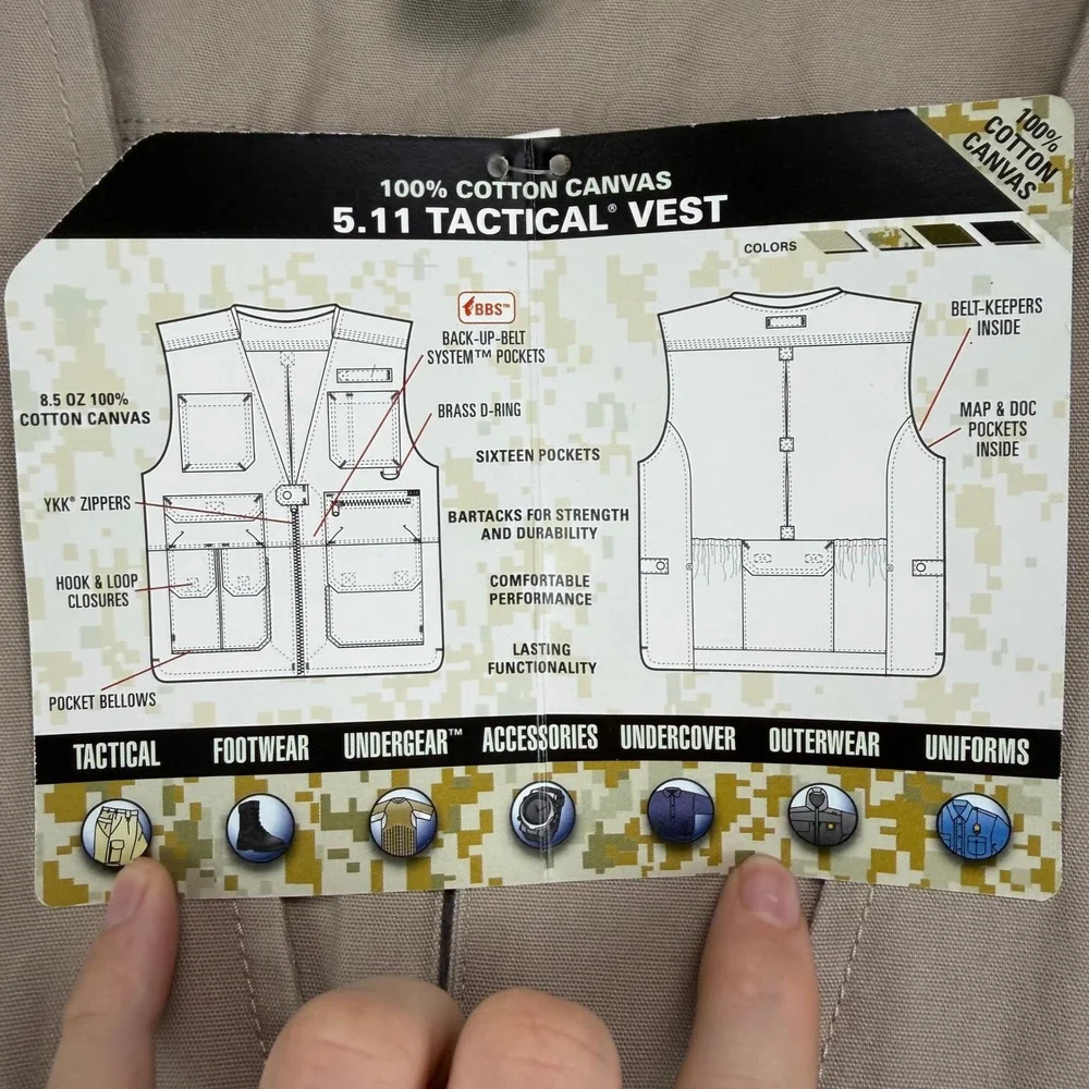 5.11 Tactical Series Men 3XL Khaki Cotton Canvas Multi-Pocket Utility Vest 80001